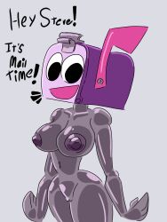 blue's_clues breasts cassava dialogue female female_focus female_only genderswap_(mtf) humanoid mailbox mailbox_(blue's_clues) metallic_body naked naked_female nickelodeon nipples nude nude_female pussy rule_63 simple_background smile thick_thighs thighs wide_hips