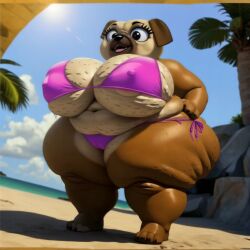 1girls 4k ai_generated anthro bbw beach belly belly_button big_areola big_belly big_breasts bikini breasts canine cellulite chip_and_potato fat feet furry highres large_breasts little_momma_pug looking_at_viewer matronai_(artist) mature mature_female mature_woman milf navel nipple_bulge older_female overweight overweight_female paws pinup pug smile stable_diffusion thick_thighs wide_hips wrinkles