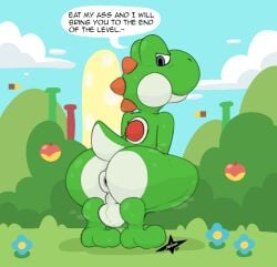 1boy anthro anus ass balls big_butt bodily_fluids crouching dialogue digital_media_(artwork) dinosaur english_text feet gay gay_male genitals green_yoshi humanoid_genitalia jasbun07 looking_back male mario_(series) musk musk_clouds nintendo nude outdoors outside paws perineum puffy_anus reptile scalie shell smile soles solo solo_focus speech_bubble super_mario_bros. sweat sweatdrop sweaty_balls sweaty_butt sweaty_feet sweaty_genitalia sweaty_legs sweaty_thighs tail text thick_thighs toes yoshi yoshi_(character)