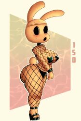 1girls animal_crossing animal_crossing_new_horizons anthro anthrofied big_ass big_booty big_breasts big_butt blush bodysuit breasts brown_fur brown_lipstick bunny_ears bunny_girl bunny_tail choker coco_(animal_crossing) covered_nipples feet female female_only fishnet_bodysuit fishnet_legwear fishnet_shirt fishnets furry gyroid heels high_heels hollow nintendo no_bra panties pasties raccoon_sama shy simple_background spots_(marking) spotted_body taller_girl thick_thighs thighs toes video_game_character video_games wide_hips