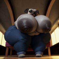 1girls 4k ai_generated anthro bbw bed bedroom belly belly_button big_areola big_belly big_breasts breasts canine cellulite chip_and_potato fat feet furry highres jeans large_breasts little_momma_pug looking_at_viewer matronai_(artist) mature mature_female mature_woman milf navel nipple_bulge older_female overweight overweight_female pants paws pinup pug smile stable_diffusion thick_legs thick_thighs wide_hips wrinkles