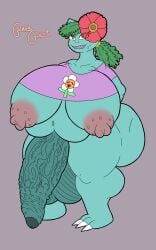 1futa 2d anthro areolae big_balls big_belly big_breasts big_butt big_penis chubby claws fangs flower foreskin fushigibana futanari game_freak green_body green_hair green_skin guavagrunt huge_ass huge_balls huge_breasts huge_cock leaves mole_under_mouth monique_(guavagrunt) nintendo nipples oc original_character overweight overweight_futanari pokemon ponytail red_eyes shirt simple_background smile standing thick_penis undersized_clothes veiny_penis venusaur warts