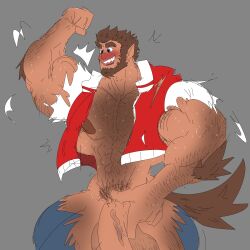 balls bara beard big_balls big_penis blush body_hair diicedd facial_hair flaccid flexing hairy male male_only monster_prom muscles muscular penis ripped_clothing scott_howl solo solo_male sweat sweating tail werewolf