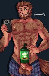 balls bara beard body_hair boner erection facial_hair hairy junjomonstah male male_only monster_prom muscles muscular object_on_penis one_eye_closed penis phone scott_howl shampoo_challenge solo solo_male tail tongue_out underwear underwear_down underwear_only werewolf