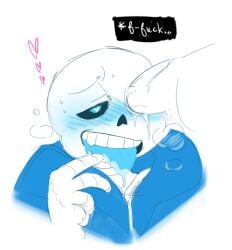 2010s 2018 animated_skeleton blue_blush blue_eyes blue_hoodie blue_jacket blue_tongue blush clothed cussing drooling eye_fucking eye_penetration gay heart-shaped_pupils heart_eyes hooded_jacket hoodie jacket male male_penetrated monster penis_in_eye sans sans_(undertale) skeleton skull_fucking solo_focus swearing text tongue tongue_out undead undertale undertale_(series) unknown_artist unseen_male unseen_male_face upper_body visible_breath white_background