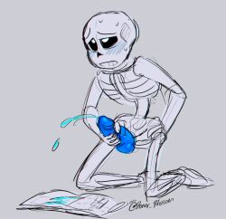 1boy 2020s 2023 animated_skeleton blue_blush blue_cum blue_penis blush boner_blossom book completely_naked completely_naked_male completely_nude completely_nude_male cum cum_on_object cumshot ectopenis ejaculation grey_background kneel male_masturbation male_only masturbation monster nude penile_masturbation penis sans sans_(undertale) simple_background skeleton solo solo_male sweat twitter_username undead undertale undertale_(series)