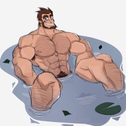 aries03220 bara beard body_hair facial_hair hairy male male_only monster_prom muscles muscular nude partially_submerged scott_howl sitting solo solo_male tail water werewolf