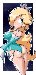 1girls ass ass_cheeks ass_cleavage ass_focus back back_view big_ass female female_only mario_(series) nintendo princess_rosalina robveemo sideboob solo super_mario_galaxy tagme