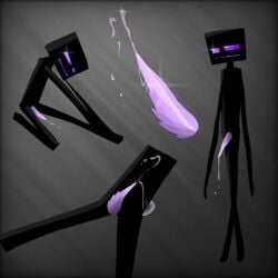 1boy black_body black_skin cum cum_on_body enderman glowing_eyes gray_background long_arms long_legs male_only minecraft minecraft_mob newshelter orgasm penis purple_eyes slim solo tall thin unusual_cum unusual_penis