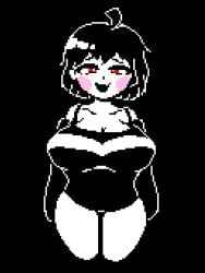 1girls 1gonth big_breasts black_background breasts chara cleavage female female_chara female_only looking_at_viewer pixel_(artwork) pixel_art rosy_cheeks solo tagme thighs undertale undertale_(series)