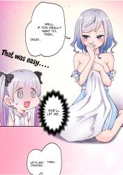 2girls big_breasts blue_eyes blush doujin doujinshi incest lin_(artist) manga multiple_girls short_hair siblings silver_hair sisters sweatdrop swirly_eyes twins twintails yuri