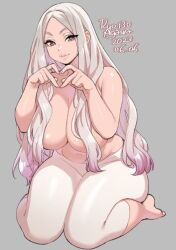 1girls artist_name artist_signature breasts curvy grey_hair hair_censor hair_covering_breasts hair_over_breasts large_breasts original ryo_agawa solo tagme topless voluptuous white_hair