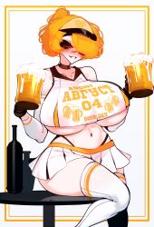 1girls almost_naked beer big_breasts blonde_hair breasts clothing drunk female_only gloves huge_breasts keiko_(sachiko2s) light-skinned_female miniskirt oktoberfest original_character sachiko sachiko_lashes short_hair solo solo_focus thick_thighs thighhighs thighs underboob white_legwear