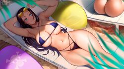 1girls bikini black_hair blue_eyes breasts female female_only hi_res hips huge_breasts large_breasts long_hair lying_on_back nico_robin one_piece post-timeskip rezeharu slim_waist thick_thighs thighs wide_hips