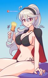 alternate_costume alternate_hairstyle bikini black_bikini black_swimsuit breasts corrin_(fire_emblem) corrin_(fire_emblem)_(female) female female_only fire_emblem fire_emblem_fates nintendo ponytail raydango solo swimsuit