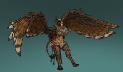 abs absurd_res anthro armor ass avian beak big_breasts bikini_armor biped bra breasts brown_body brown_fur chair claws cleavage clothed clothing covered_nipples curvy_figure deathclaw_(warhammer_fantasy) digital_media_(artwork) feathered_wings feathers featureless_crotch feet female front_view fur furniture gryphon hands_behind_back headgear headwear helmet hi_res hourglass_figure hybrid jakearmorsmith legwear looking_at_viewer membrane_(anatomy) membranous_wings midriff mtf_crossgender multicolored_body multicolored_fur muscular muscular_female muscular_thighs mythological_avian mythology nude on_chair paws pose rule_63 serratus simple_background sitting sitting_on_chair solo spread_wings stockings stripes tail thick_thighs toes two_tone_body two_tone_fur unconvincing_armor underwear warhammer_(franchise) warhammer_fantasy wide_hips wings yellow_eyes