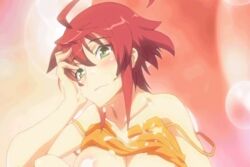 animated baku_ane_otouto_shibocchau_zo! breasts cum cum_on_clothes erect_nipples female gif hayasaki_yurine incest large_breasts nipples pink_pineapple puffy_nipples red_hair talking