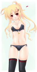 blonde_hair blush bra fate_testarossa frapowa lingerie long_hair lyrical_nanoha mahou_shoujo_lyrical_nanoha mahou_shoujo_lyrical_nanoha_strikers panties red_eyes side-tie_panties thighhighs underwear