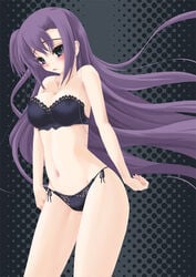 blush bra breasts cleavage frapowa ginga_nakajima lace-trimmed_panties lingerie long_hair lyrical_nanoha mahou_shoujo_lyrical_nanoha_strikers oppai panties purple_eyes purple_hair side-tie_panties thighs underwear very_long_hair