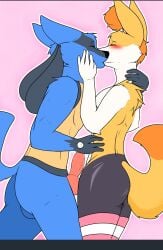 anthro ass balls blue_body bodily_fluids braixen breasts canid canine closed_eyes duo ears_down ears_up erection female fox fur generation_4_pokemon generation_6_pokemon genital_fluids genitals hepicant hi_res kissing long_ears long_tail love lucario male male/female mammal nintendo orange_body penis pink_penis pivoted_ears pokemon pokemon_(species) shy tail tairenar white_body yellow_body