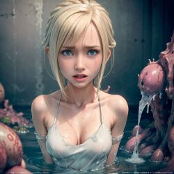 1girls afraid ai_generated blonde_hair blue_eyes cleavage female imminent_tentacle_rape kingdom_hearts looking_at_viewer namine nobody_(kingdom_hearts) partially_submerged realistic restrained_arms stable_diffusion tears tentacle_pit water wet wet_clothes white_dress