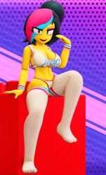 3d 3d_model cleavage cleavage_cutout lego luiske476 panties socks the_lego_movie thighhighs warner_brothers wyldstyle wyldstyle_(luiske476) yellow_skin