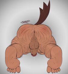 ass balls bara baraboy beard body_hair boner erection facial_hair gay hairy male male_only monster_prom muscles muscular no_visible_face nude on_all_fours penis scott_howl solo solo_male tail werewolf