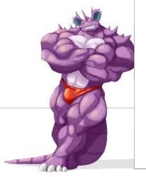 abs anthro biceps big_muscles bulge horn hyper hyper_muscles male male_only muscles muscular muscular_arms muscular_legs nidoking pecs pokemon pokemon_(species) red_eyes scalie speedo tail yongdasom