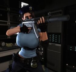 1girls 3d 3d_(artwork) aiming aiming_weapon alternate_breast_size beret capcom clothed clothed_female female female_only female_solo fully_clothed gun holding_gun holding_object holding_weapon huge_breasts human human_female human_only human_solo jill_valentine looking_away resident_evil resident_evil_3 resident_evil_3_remake solo solo_female top_heavy vaako weapon