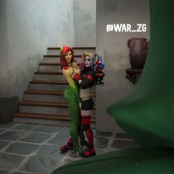 1boy 2girls 2girls1boy 3d batman_(series) dc dc_comics female fortnite fortnite:_battle_royale green_eyes harley_quinn harley_quinn_(fortnite) male poison_ivy poison_ivy_(fortnite) red_hair sorrenpalace touching touching_ass touching_breast touching_pussy trio war_zg