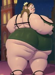 1girls 4k ai_generated areola areolae arlo_the_alligator_boy bbw bertie_(arlo) big_belly big_breasts big_nipples breasts brown_hair butt_focus cellulite dress fat green_dress highres holding_breast hyper_ass hyper_breasts large_breasts matronai_(artist) netflix overweight overweight_female pinup pussy sandals self_upload ssbbw stable_diffusion standing sweat thick_thighs wide_hips