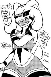 2d 2d_(artwork) 2d_artwork angry annoyed annoyed_expression asriel_dreemurr asriel_dreemurr_(god_form) bra dialogue english english_dialogue english_text female_asriel frustrated gender_transformation genderswap_(mtf) no_color pashoo rule_63 solo text undertale undertale_(series) underwear