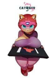 1girls 2022 2022s absurd_res anthro armor big_breasts biped blue_eyes boots breasts_out breasts_rest cat_ears cat_girl catgirl catober catober_2022 cleavage_cutout clothed clothing countershade_face countershading digital_media_(artwork) domestic_cat felid feline felis feliscede female female_focus female_only food_delivery footwear forehead_gem foreshortening headgear helmet hi_res looking_at_viewer mammal pink_body pink_clothing pizza_box polly_esther samurai_pizza_cats simple_background smile solo thick_thighs thighs white_background wide_hips