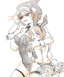 2girls brown_hair bunny_ears bunny_girl bunny_tail bunnysuit canon_genderswap cleavage detached_sleeves female female_only genderswap_(mtf) hat headwear height_difference looking_at_viewer looking_back medium_breasts one_piece orange_hair original_character riiimixx218 rule_63 shachi_(one_piece) shiku_shiku_no_mi short_hair sunglasses tongue_out wrist_cuffs