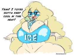 1girls 2023 bad_anatomy bare_midriff big_breasts blonde_hair breasts cleavage curvy curvy_figure doodle english_text eye_mask female female_focus huge_breasts ice_bag ice_pop_(zoruadrawsstuff) large_breasts long_hair mature_female oc original original_character pale-skinned_female pale_skin sketch solo solo_focus superheroine sweat sweatdrop text topwear very_long_hair white_background wide_hips zoruadrawsstuff