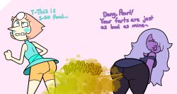 amethyst_(steven_universe) cartoon_network fart fart_cloud fart_fetish gem_(species) orange_shorts pearl_(steven_universe) purple_skin shortstack sorollos steven_universe