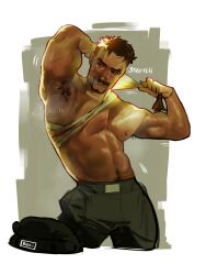 1boy 2023 abs activision armpit_hair armpits bara barazoku beard biceps clothing dark-skinned_male facial_hair gabriel_reyes gay haideebobs hairy hi_res highres male male_focus male_nipples male_only male_pubic_hair manly muscles muscular muscular_arms muscular_male nipples overwatch overwatch_2 reaper solo solo_male sweat