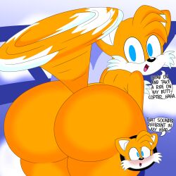 1:1 2020s 2022 20s 2_tails 3barts absurd_res aged_up anthro anthro_on_anthro anthro_only anthrofied ass bent_over big_ass big_ass_(male) blue_eyes blush bubble_ass bubble_butt butt canine digital_drawing_(artwork) digital_media_(artwork) dumptruck_ass dumptruck_butt english english_text exposed_ass fat_ass fat_butt femboy feminine feminine_male fox fox_boy girly girly_boy helicopter_tail hi_res huge_ass huge_butt looking_at_viewer looking_back male male_focus male_only mammal massive_ass massive_butt multi_tail multicolored_fur multicolored_tail open_mouth open_smile plump_ass sega simple_background sissy solo solo_focus solo_male sonic_(series) sonic_team sonic_the_hedgehog_(series) spinning_tail tails tails_the_fox talking_to_viewer teapot_(body_type) text thick thick_ass thick_butt thick_thighs tongue trap twitter two_tone_fur two_tone_tail white_fur white_inner_ear wide_hips yellow_body yellow_skin