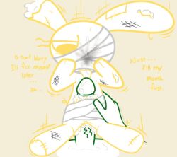 anthro april_marchand_may_(roommates) bandage bombay_(artist) duo english_text female lagomorph leporid male male/female mammal penetrable_sex_toy plushie plushophilia rabbit roommates:motha sex_toy stitch_(sewing) text