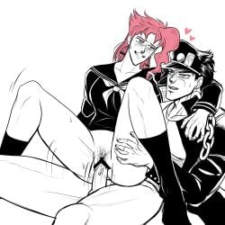 1boy 1boy1girl 1girls clothed_sex female_penetrated jojo's_bizarre_adventure jotaro_kujo kakyoinmuse male male/female male_penetrating male_penetrating_female noriaki_kakyoin rule_63 stardust_crusaders straight