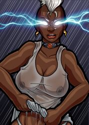 african african_female areolae big_breasts breasts busty cleavage collar dark-skinned_female dark_skin earrings female female_focus female_only hourglass_figure lipstick marvel marvel_comics mohawk navel nipples ororo_munroe punk raining see-through see-through_clothing storm_(x-men) tagme tank_top thong trpxart wet wet_clothes white_hair wide_hips x-men x-men:_apocalypse