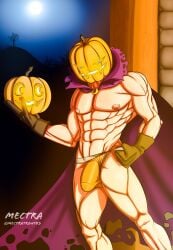 1boy 2021 abs bara barazoku biceps big_bulge bulge cape gay gloves halloween hi_res highres huge_bulge jack-o'-lantern jockstrap looking_at_viewer male male_focus male_nipples male_only manly mectratron173 muscles muscular muscular_arms muscular_legs muscular_male muscular_thighs nipples penis_outline pumpkin pumpkin_head pumpkin_head_(character) solo solo_male