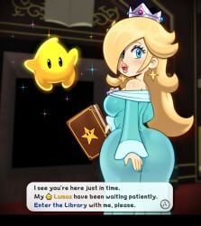 1girls :3 ass ass_in_dress big_ass bimbo bubble_butt clothing dress english_text female female_focus luma mario_(series) princess_dress princess_rosalina somescrub super_mario_galaxy tagme text wide_hips