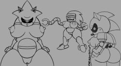 1_eye anthro areola ass big_breasts big_butt black_sclera breasts cap.hornybotellie49 captainhornybotld eulipotyphlan female front_view genitals grey_background group hedgehog huge_butt looking_at_viewer looking_back looking_back_at_viewer machine mammal mecha_sonic mecha_sonic_mk._i mecha_sonic_mk._ii nipples pussy rear_view robot rule_63 sega silver_sonic_(game_gear) simple_background sonic_(series) sonic_the_hedgehog_(series) sonic_the_hedgehog_2 thick_thighs trio wide_hips