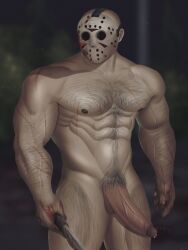 1boy 2023 abs artpoyy balls bara barazoku biceps big_balls big_penis boner completely_nude erection friday_the_13th gay hairy hairy_arms hairy_chest half-erect hi_res highres hockey_mask jason_voorhees male male_focus male_nipples male_only male_pubic_hair manly mask muscles muscular muscular_arms muscular_legs muscular_male muscular_thighs nipples nude penis precum precum_drip solo solo_male vein veiny_penis yop5281