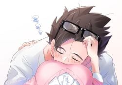 1boy 1girls blush breasts couple dragon_ball dragon_ball_super female_pov hugging_each_other husband_and_wife pov romantic romantic_couple sleeping sleeping_on_person son_gohan tagme taking_off_glasses videl videl_(dragon_ball_super) zzz