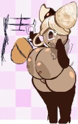 big_breasts cock_shock completely_nude completely_nude_female cookie_run cookie_run_kingdom cream_hair cubesmolly curvy disembodied_penis exposed_breasts exposed_pussy gloves_and_boots_only high_heel_boots high_heeled_boots holding_condom holding_object mont_blanc_cookie non_playable_character sweat thick_thighs thigh_high_boots