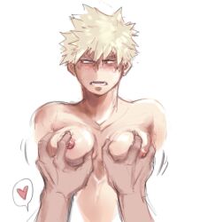 big_breasts blush breast_grab breast_squeeze darkline fondling gay groping groping_chest katsuki_bakugou male male_only man_boobs my_hero_academia sweat sweatdrop tagme yaoi