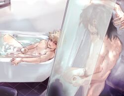 2boys aizawa_shouta bathtub darkline gay group_masturbation katsuki_bakugou male male_only masturbation my_hero_academia shower tagme tagme_(character) yaoi