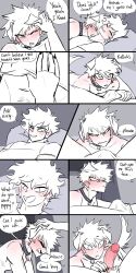 4_ears anthro bulge collar comic dialogue duo english_text genitals hi_res human izuku_midoriya katsuki_bakugou lying male male/male mammal multi_ear my_hero_academia penis pretty_werewolf red_penis shirtless speech_bubble text